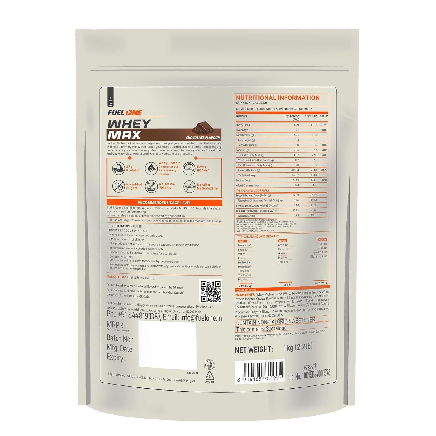 FUELONE Whey Max ( 1kg / 2.2lbs) | Whey Protein Concentrate & Whey Protein Isolate | 27g Protein - Image 2