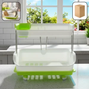 Prexo-2-Layer-Kitchen-Dish-Drying-Rack-with-Drain-Tray-
